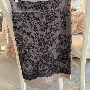 BCBGMaxAzria Floral Lace Pencil Skirt in Black and Mauve